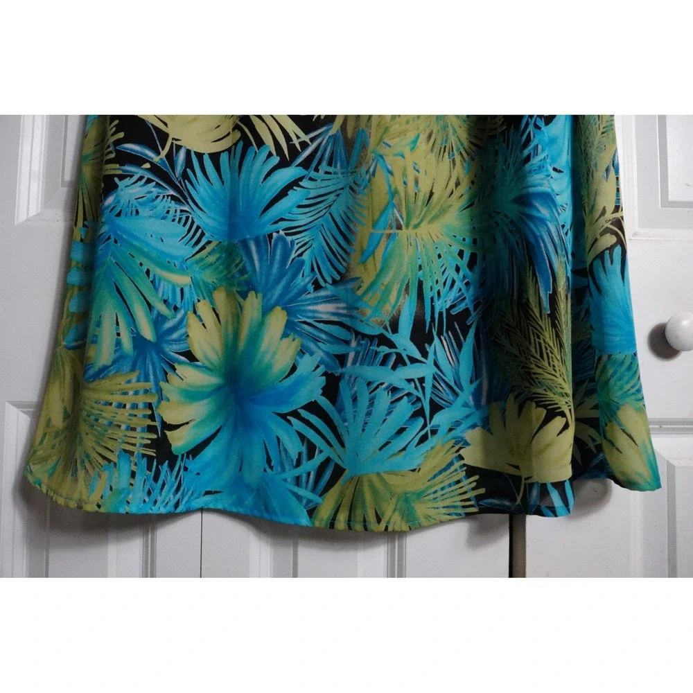 JKLA California Maxi Skirt Medium 90s Tropical Palm Leaf Turquoise Green